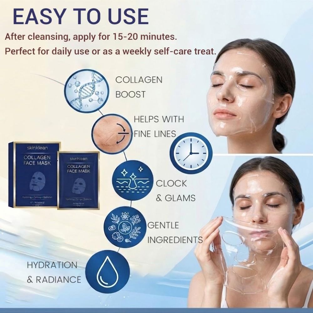 Collagen Sheet Mask - Hydraterend collageen gezichtsmasker helpt bij fijne