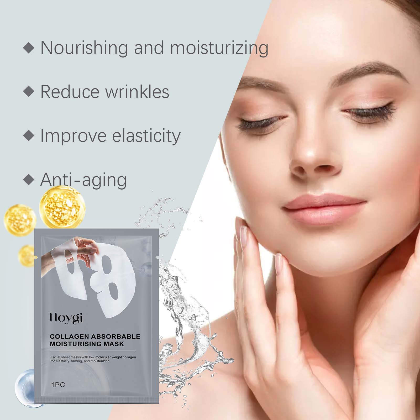 Collagen Sheet Mask - Collageenpleister Gezichtsmasker Hydraterend en hydraterend Oliecontrole